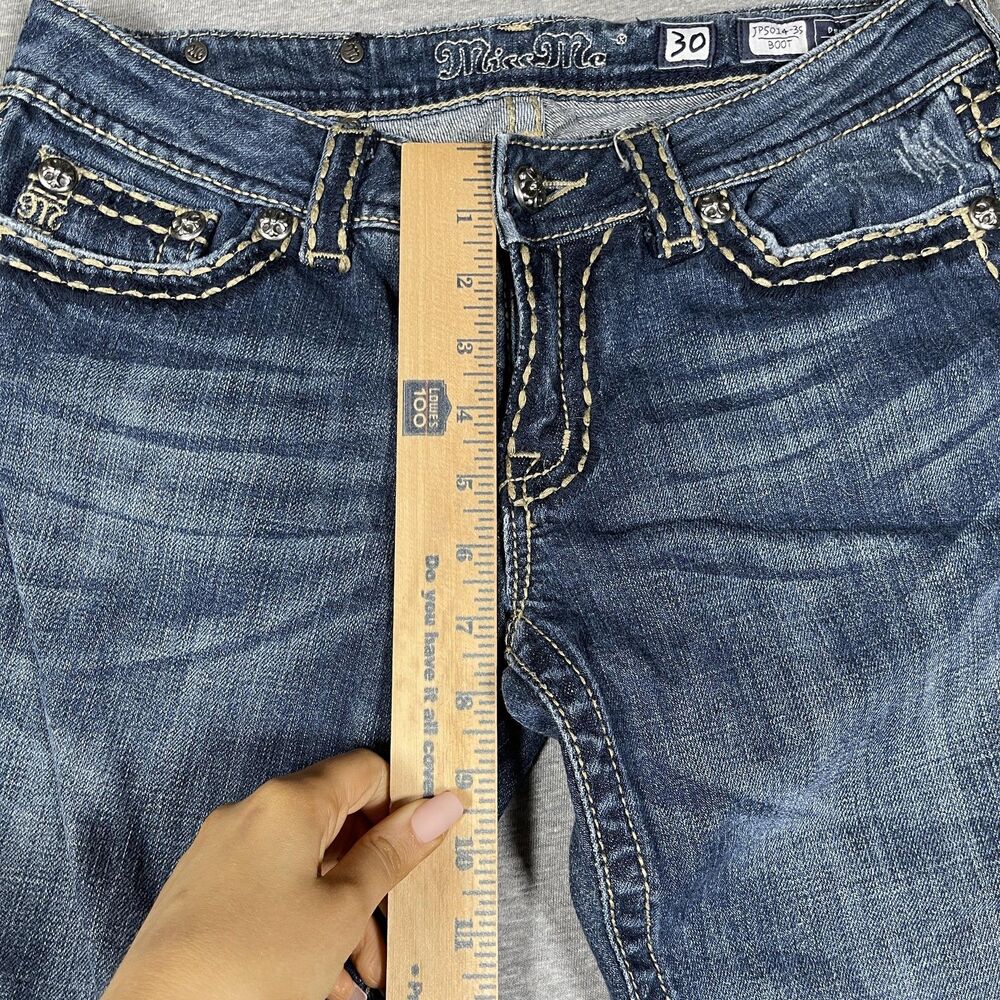 Miss Me Bootcut Jeans Womens 30 Blue Medium Wash Mid Rise Embellished Denim - Picture 4 of 10